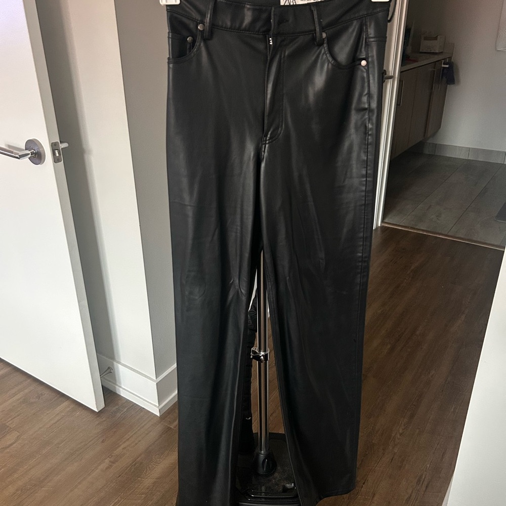Zara Black Leather Look Trousers